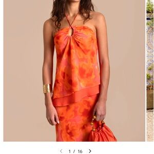 The-ARE Teresa Vibrant Orange Halter Top and Skirt Set